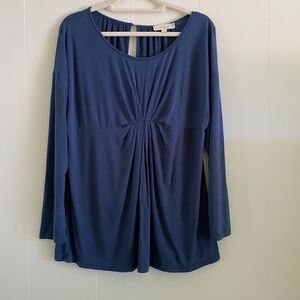 WEEKEND by Suzanne Betro size L blue long sleeve top gathered front